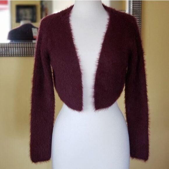 ZARA Cropped Soft-Feel Long Sleeve Cardigan Women's Size Large Brown - Picture 5 of 11